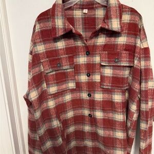 Plaid Button Down Shirt - Red and Cream
